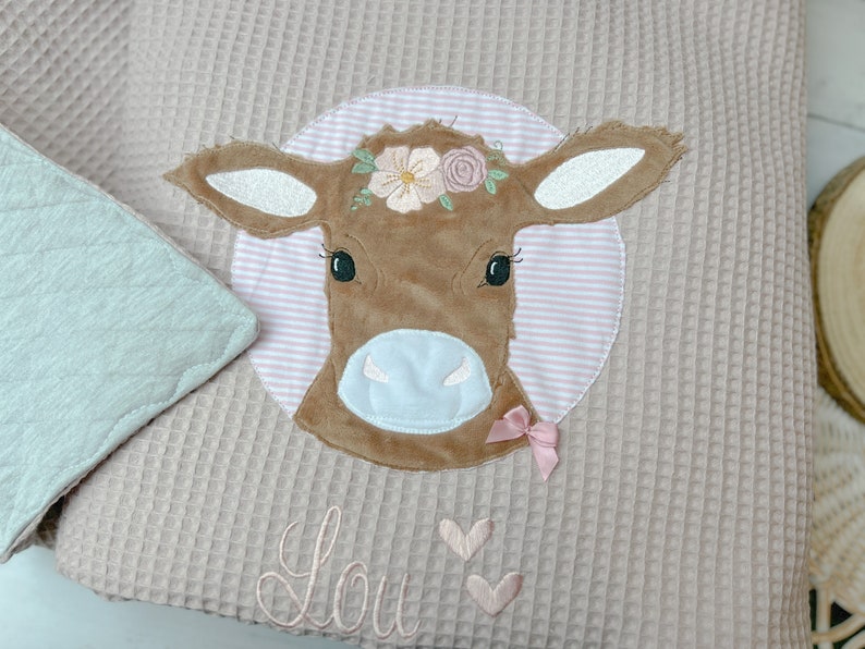 Babydecke personalisiert, Kinderdecken, Decke mit Waffelpique und Steppstoff image 1