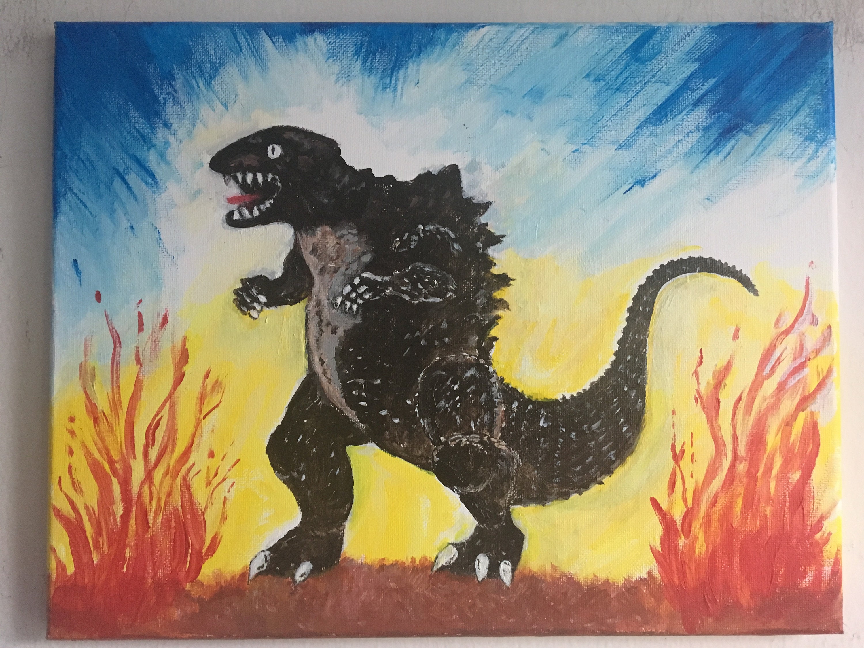 Godzilla Acrylic Painting Etsy