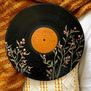 Soft Autumn Flowers, Hand Painted Vinyl Record Art