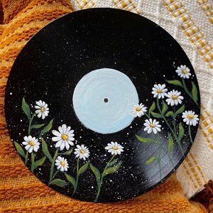 Blue Daisy: Hand painted Vinyl Record