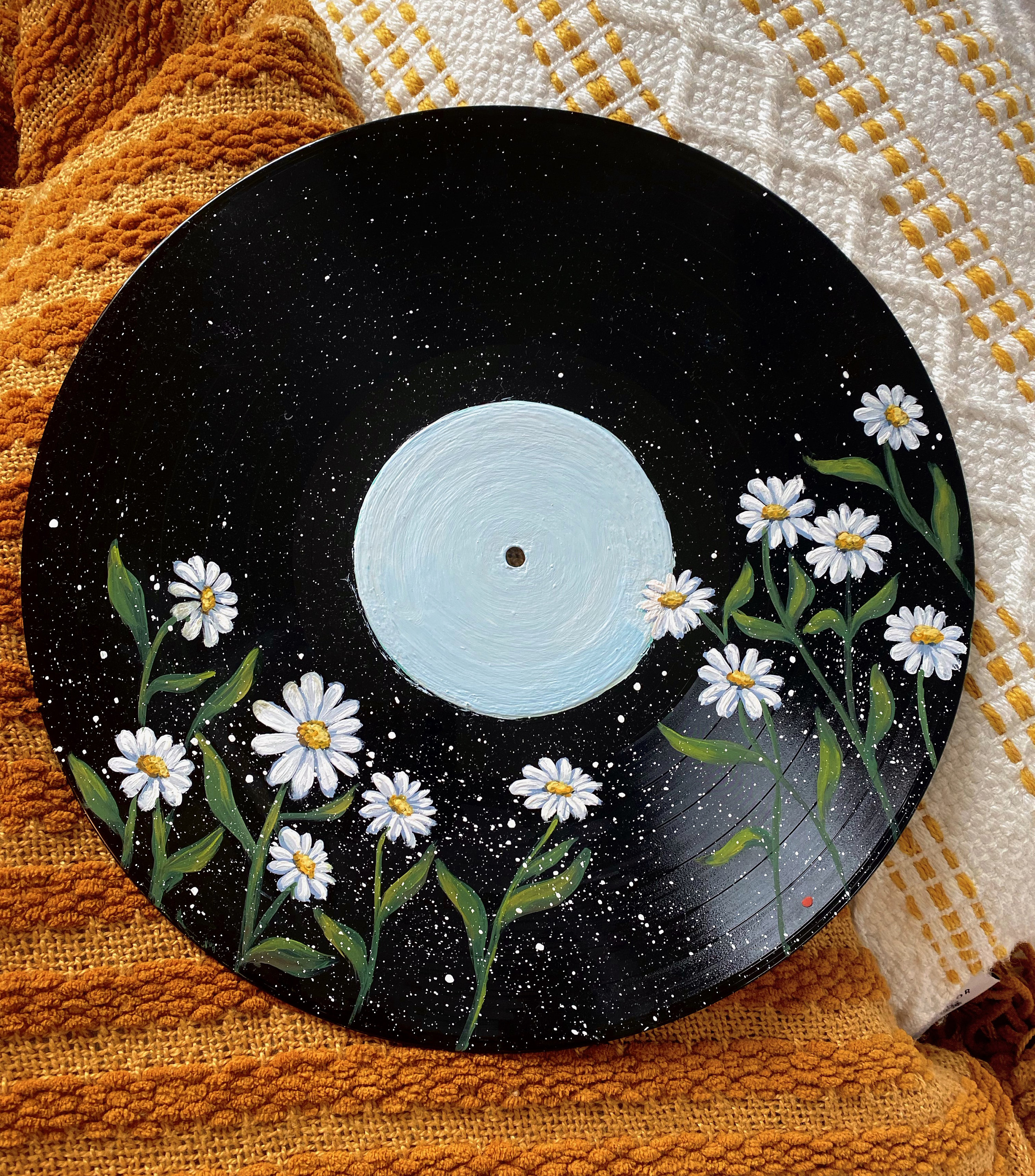 Blue Daisy: Hand Painted Vinyl Record 