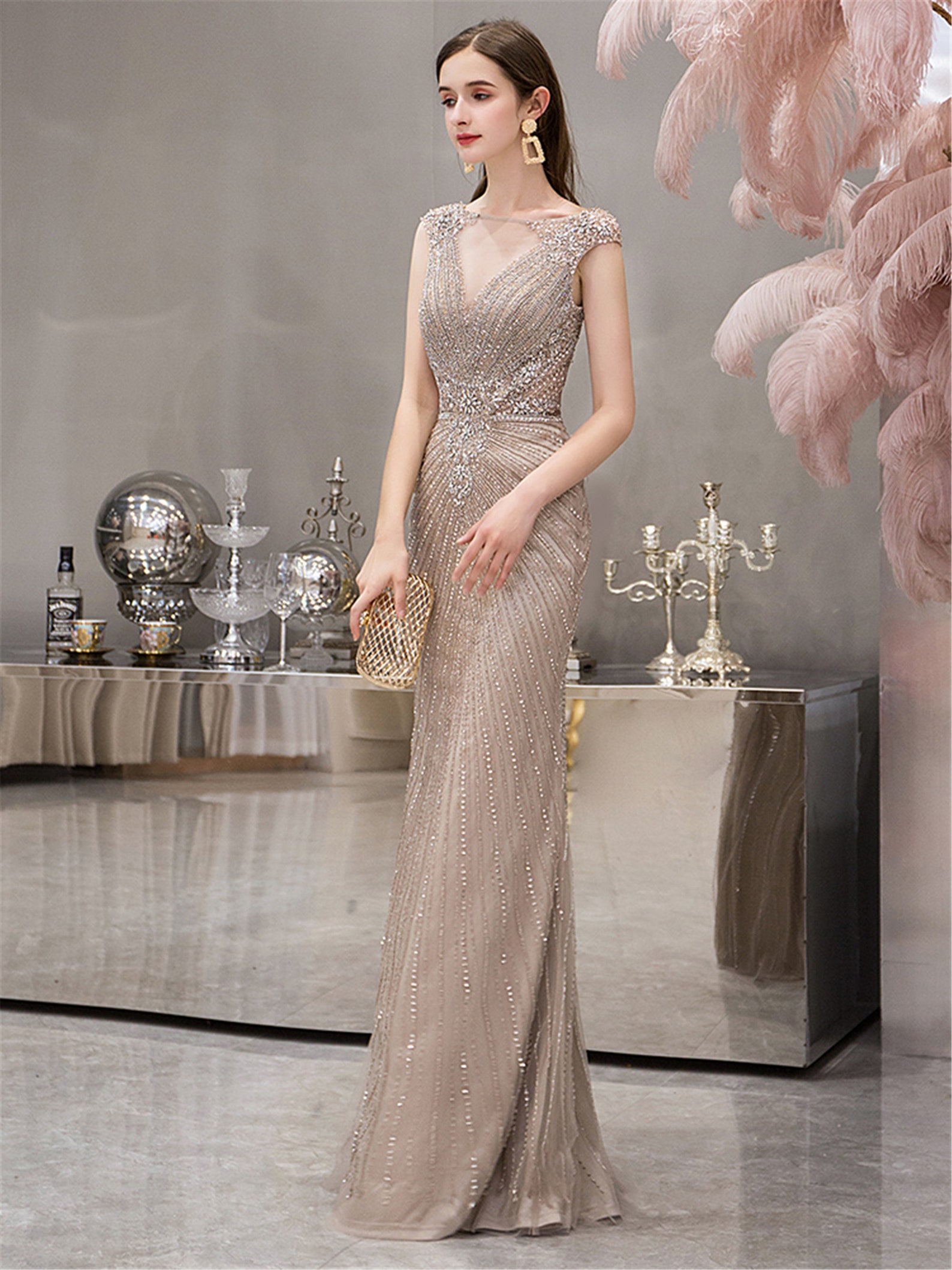 mauve beaded gown