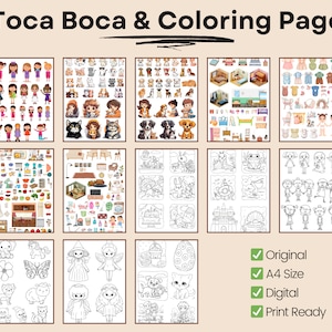 Toca Boca - Coloring Page -Total 13 Pages - Toca Boca (Hous -Doll Boy&Girl-Furniture-Bedroom - Bathroom - Kitchen - Livingroom - Dog - Cat)