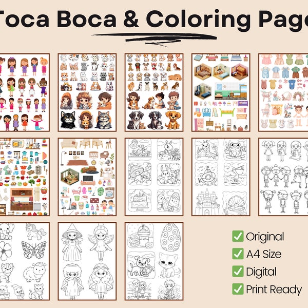 Toca Boca - Coloring Page -Total 13 Pages - Toca Boca (Hous -Doll Boy&Girl-Furniture-Bedroom - Bathroom - Kitchen - Livingroom - Dog - Cat)