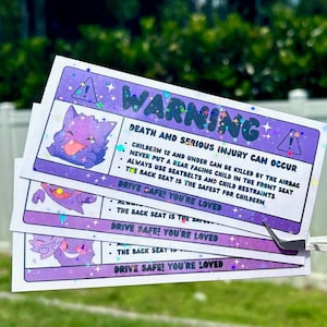 Car warning sticker, cute car accessories, kawaii pink car decoration, car decor, aesthetic air bag warning sticker, girly car interior