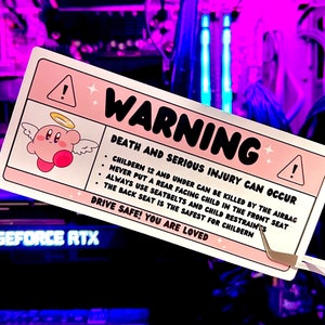 Car warning sticker, cute car accessories, kawaii pink car decoration, car decor, aesthetic air bag warning sticker, girly car interior