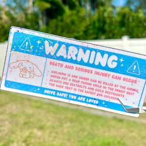 Warning Sticker For Car, Free Shipping, Cute Kawaii Car Accessory, Air Bag Sticker, Car Gift, Mirror Visor, Decal, Pink Accessories