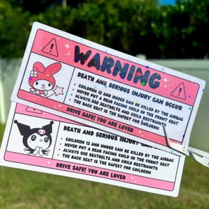 Warning Sticker For Car, Free Shipping, Cute Kawaii Car Accessory, Air Bag Sticker, Car Gift, Mirror Visor, Decal, Pink Accessories