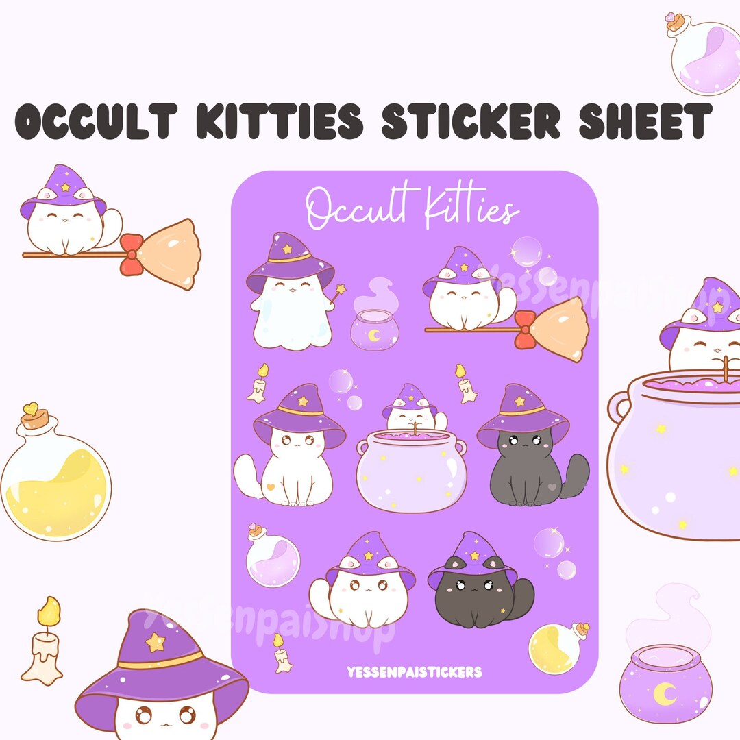 Cute Kawaii Cat Kitten Halloween Stickers Sticker Sheet Water Resistant ...