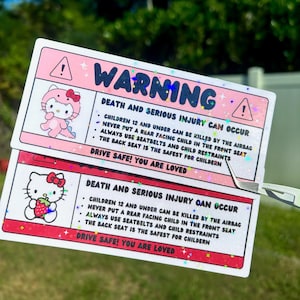 Kawaii Car Warning Sticker: Holographic Pink Airbag Decal