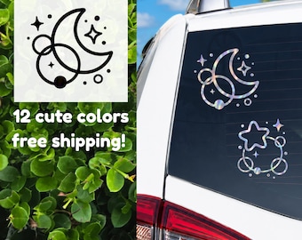 Holographic Moon Car Decal | Celestial Witchy Vinyl Sticker, Astrology Decal
