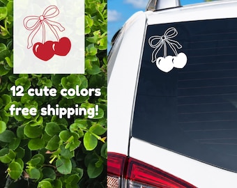Cherry Heart Vinyl Decal – JDM Car Decor, Girly Accessories (Waterproof)