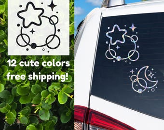 Holographic Stars & Bubbles Car Decal | Witchy Astrology Vinyl Sticker