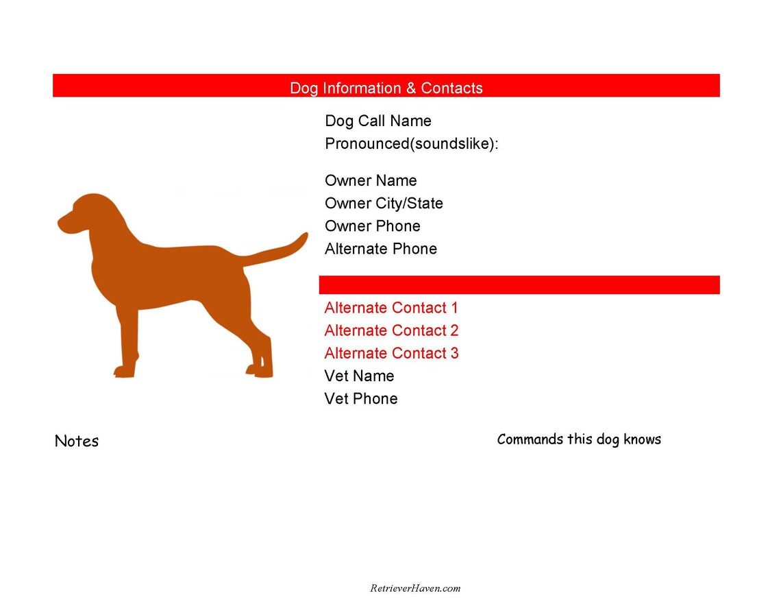 Emergency Information Forms Dogs/ Digital Fillable - Etsy