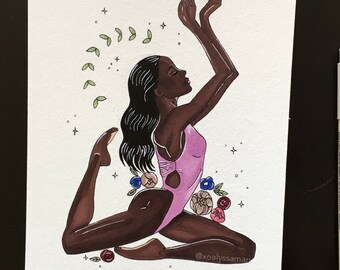 Yoga Woman Wall Art, Woman Art Print, Yoga Lady Art Print, Yoga Decor, Beautiful Mermaid Pose Art, Giclee Art Print, “Self-Expression”