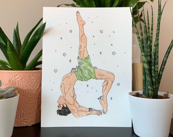 Yoga Man Wall Art, Man Art Print, Yoga Art Print, Yoga Decor, Yoga Wall Art, Giclee Art Print, “Hollowback”