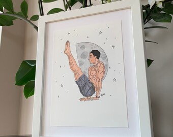 Yoga Man Wall Art, Man Art Print, Yoga Art Print, Yoga Decor, Yoga Wall Art, Giclee Art Print,“Steadiness”