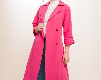 Elegant Lightweight Trench Coat, Waist Tie, Side Pockets, Double Breasted, 3/4 Tab Sleeves, Casual, Dressy Long Jacket, Perfect for Layering
