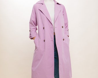 Elegant Lightweight Trench Coat, Waist Tie, Side Pockets, Double Breasted, 3/4 Tab Sleeves, Casual, Dressy Long Jacket, Perfect for Layering