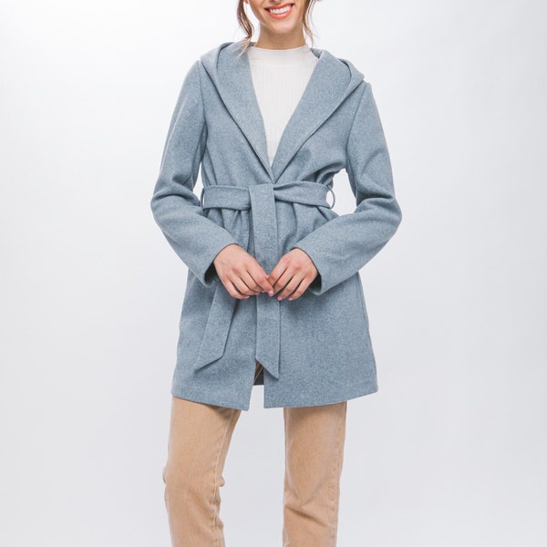 Long trench-coat en polaire avec ceinture, vêtement d'extérieur chic pour l'hiver, capuche skywalker, poches latérales, cadeau de qualité supérieure