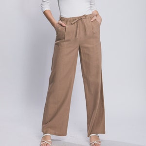 Linen Blend Drawstring Pants Mid Rise, Casual Trouser Relaxed Fit Spring Break, Festival Beach Summer Resort Vacation, Mother&#39;s Her Gift