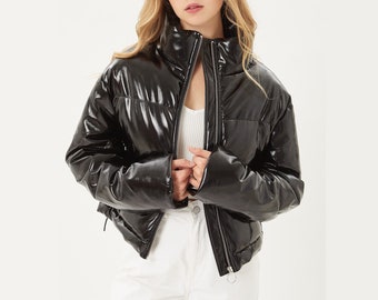 black shiny puffer coat