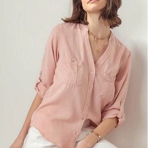 Women's Long Sleeve Ladder-Back Top - Roll-Up Sleeves With Front Pocket