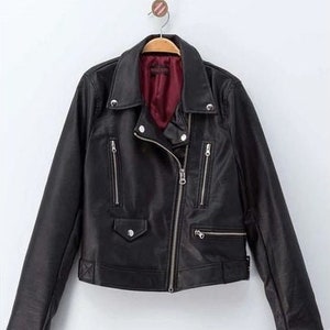 Edgy and Chic Moto Faux Leather Jacket, Slim Fit Vegan. Premium Quality, Vintage Feel, Biker Gift