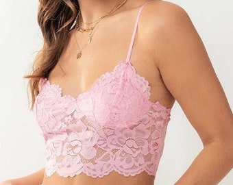 Buy Floral Lace Bralette Cami Crop Top Adjustable Strap Sexy Cute Scalloped  Hem Black Lilac White Spring Summer Mother's Grad Gift Online in India 
