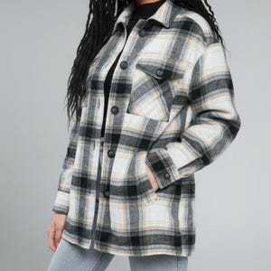 Oversized Plaid Shacket, Sherpa Lined  Body, Warm Women's Jacket. Premium Quality Coat Black, Brown Green, Bestie Daughter Holiday Gift