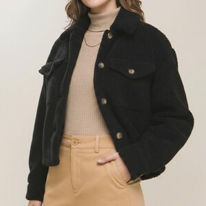 Ultimate Teddy Coat, Short Sherpa Shacket, Warm Button Closure, Cute jacket for her, Daughter, School Fashion