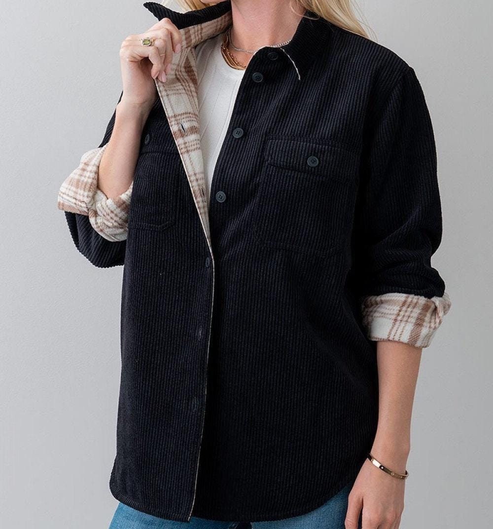 Corduroy Reversible Button Down Shacket Women's Fall Winter Jacket ...