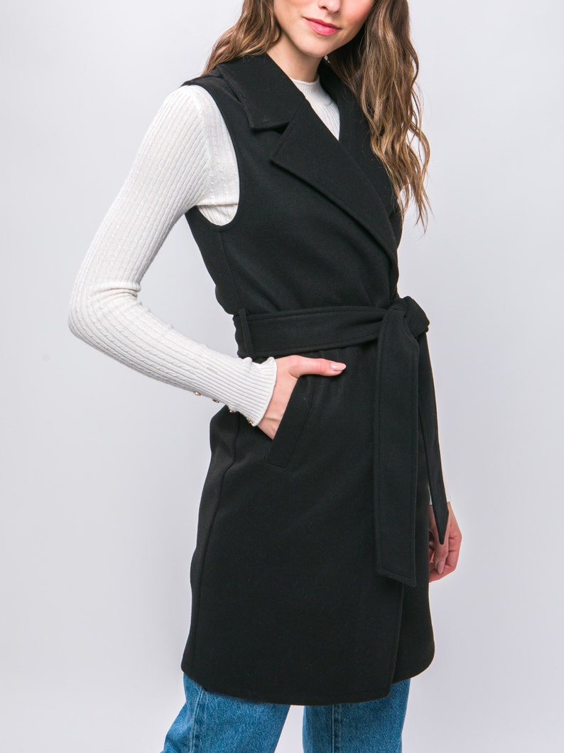Lapel Collared Robe Vest Coat With Waist Tie - Cozy and Stylish Fall ...
