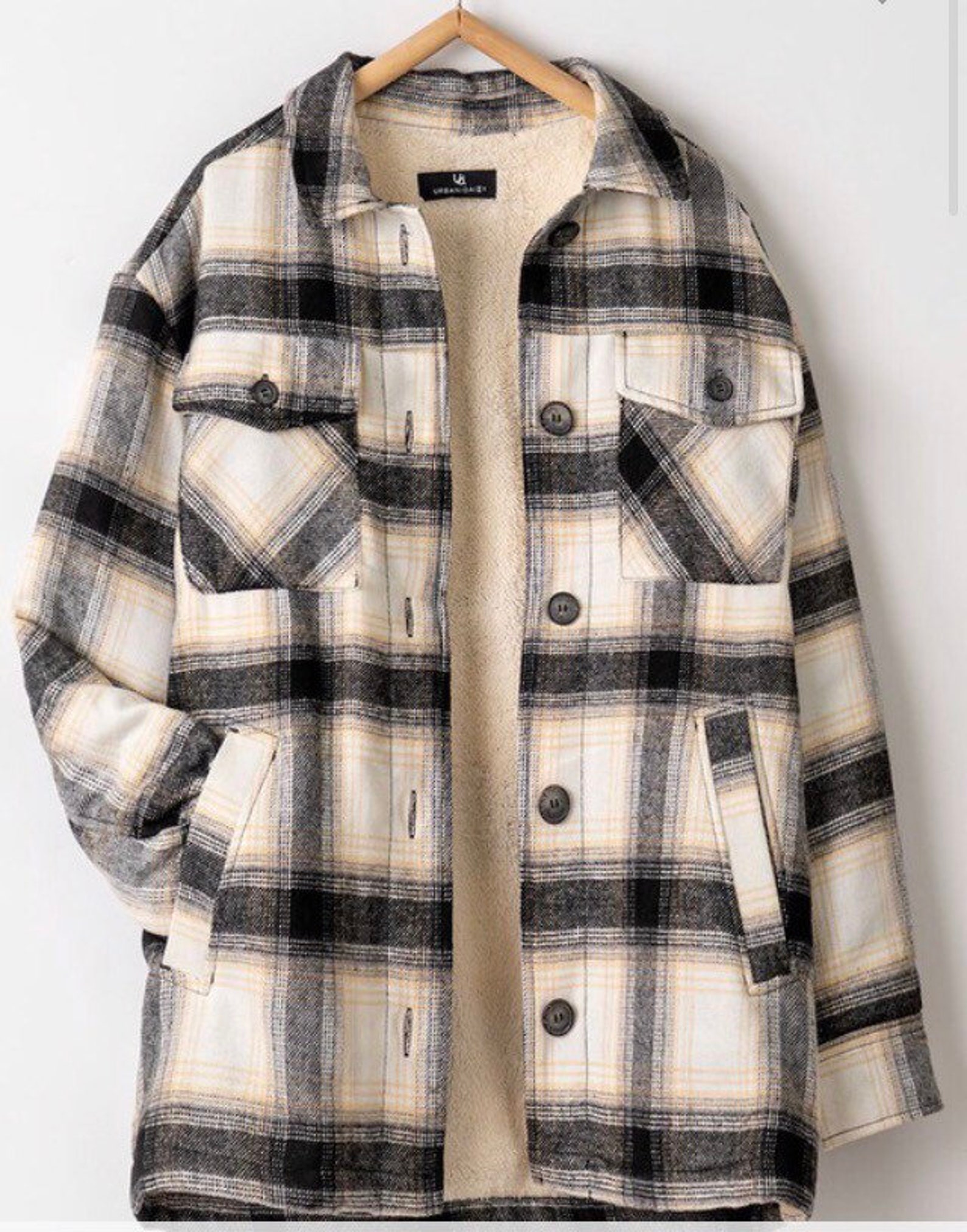 90s Oversized Plaid Sherpa Lined Shacket Warm Women's Etsy