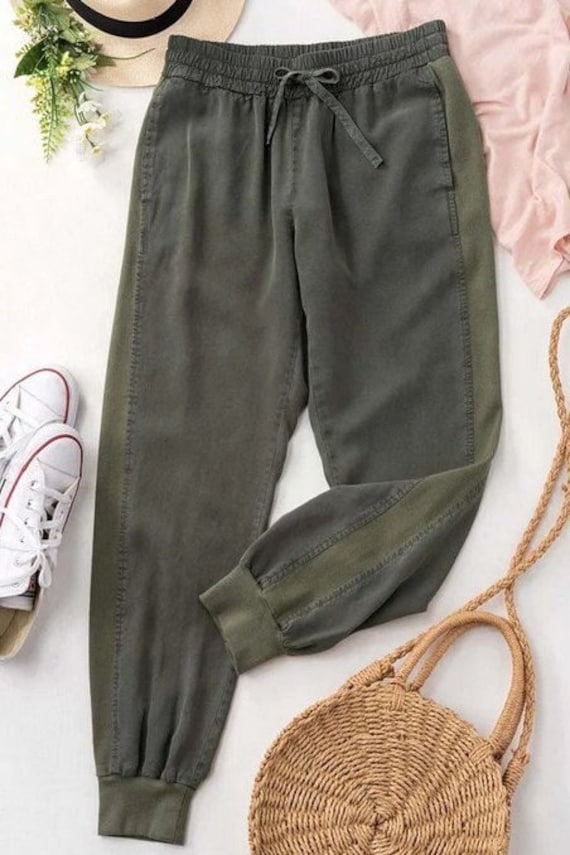 High Rise Tencel Jogger Pants * Elastic Waistband Adjustable