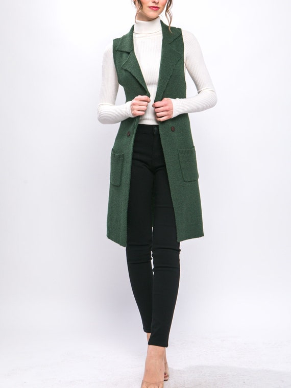 Sleeveless Retro Long Cardigan Knit Vest Soft, Cozy, All Season Premium  Quality Open Layering Cardigan, Front Pockets, No Closure Her Gift -   Canada