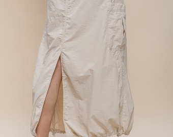 80s 90s Retro Toggle Tie Utility Midi Skirt * Parachute Cargo Skirt * Lightweight Windbreaker Back slit Side Pocket, Bestie Holiday Her Gift