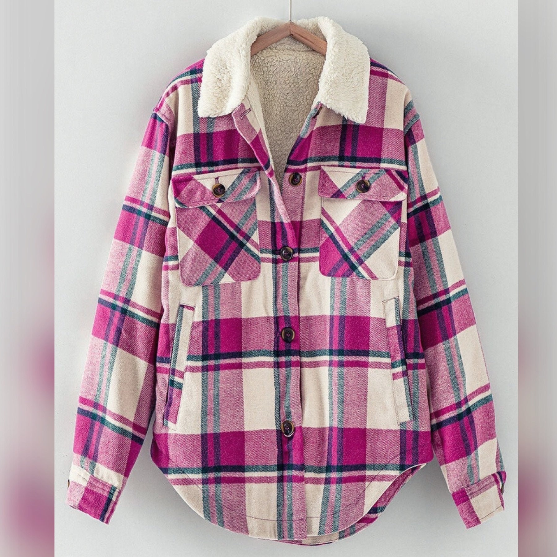 Buy Oversized Plaid Shacket With Sherpa Lining, Warm, Cozy and Versatile,  Sherpa Collar, Side Pockets, Flannel Shirt Jacket Holiday Gift for Her  Online in India 