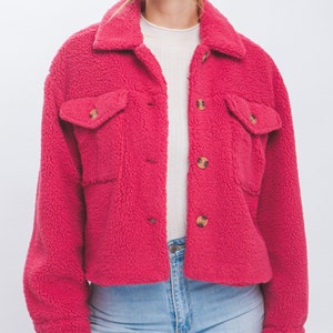 Ultimate Teddy Coat, Short Sherpa Shacket, Warm Button Closure, Cute jacket for her, Daughter, School Fashion