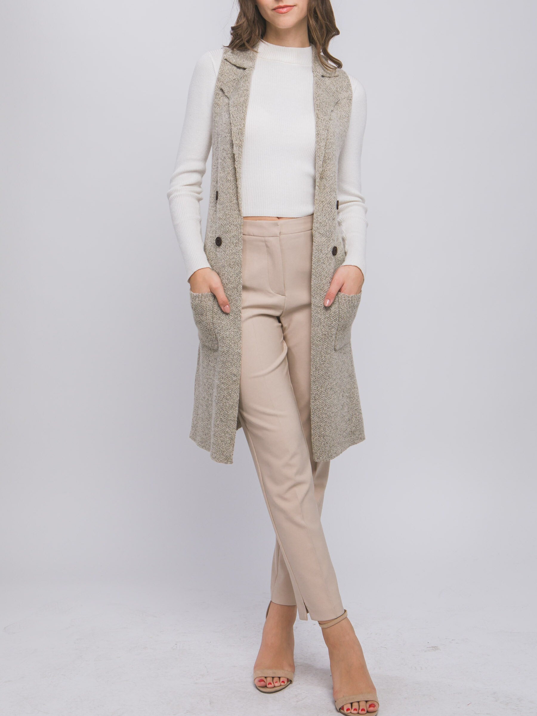 Sleeveless Retro Long Cardigan Knit Vest Soft Cozy All Season