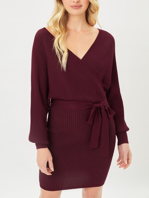 ribbed knit wrap dress Linden Front-Wrap Sweater Dress (Petite)