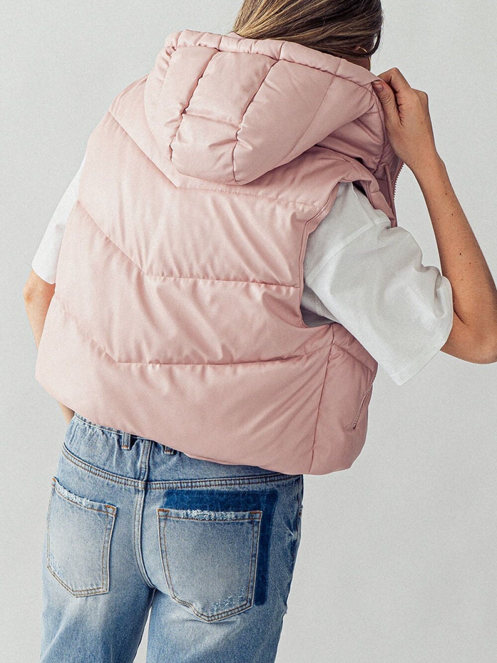 ダウンベスト HUECLOSET Two-way hooded padded vest SE566 84779b0354eff2eb1f6d0b97da46e2
