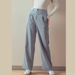 Perfect Fall Wide Leg Corduroy Pleated Pants, Retro, Easy to Style, Side Pockets, Vintage, Elastic High Waist, Casual Trousers Her Gift
