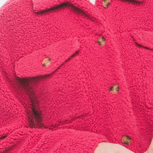 Ultimate Teddy Coat, Short Sherpa Shacket, Warm Button Closure, Cute jacket for her, Daughter, School Fashion image 3
