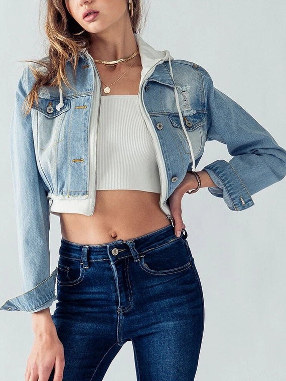 SHEIN Ripped Frayed Cropped Denim Jacket | SHEIN IN