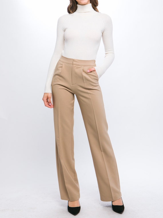 High Waist Straight Leg Pants, Highrise, Flowy * Elastic