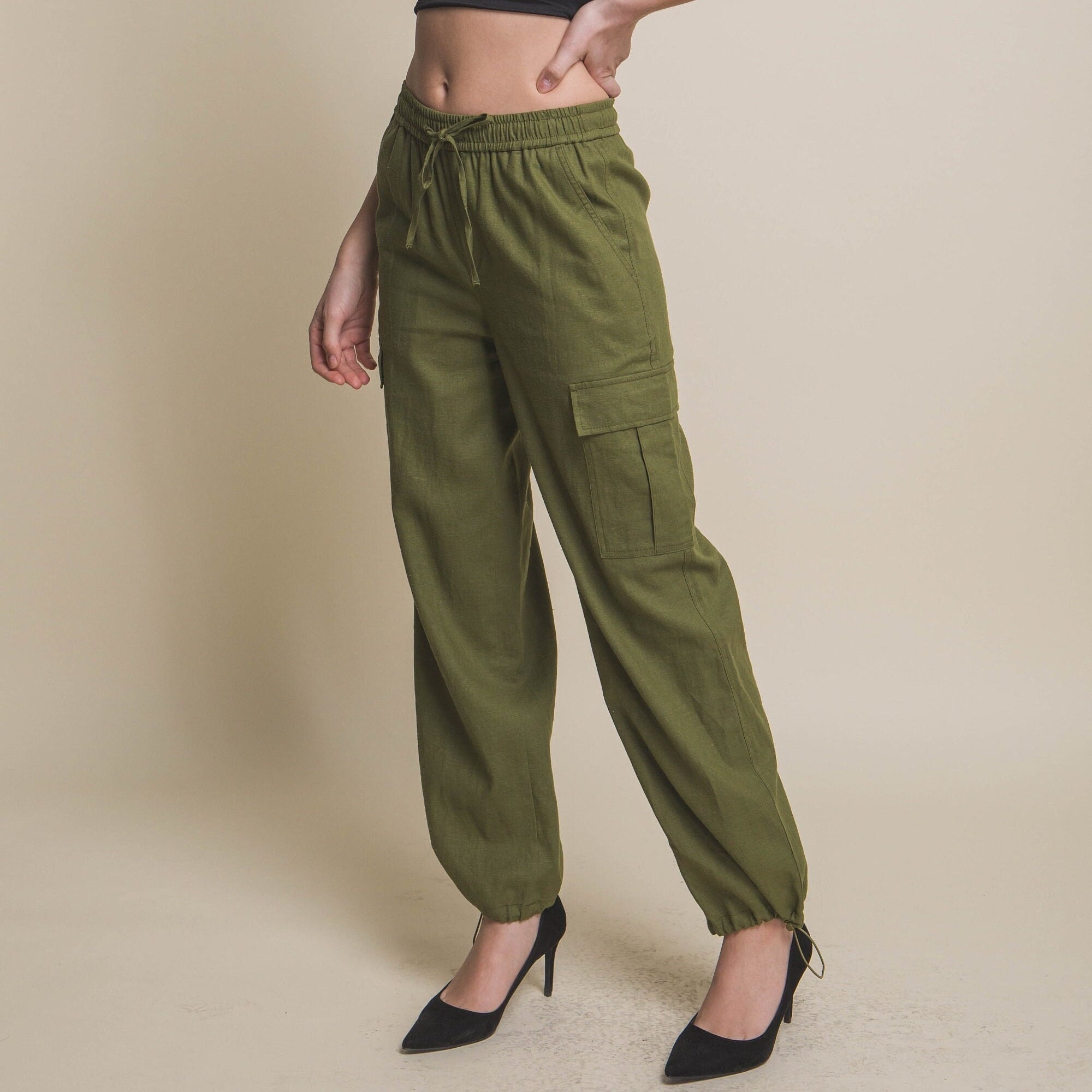 Drawstring linen joggers best sale