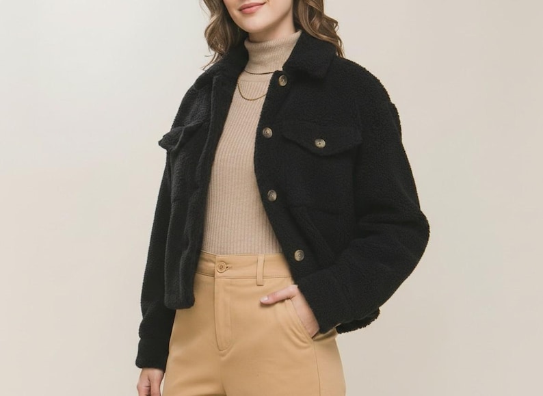 Ultimate Teddy Coat, Short Sherpa Shacket, Warm Button Closure, Cute jacket for her, Daughter, School Fashion
