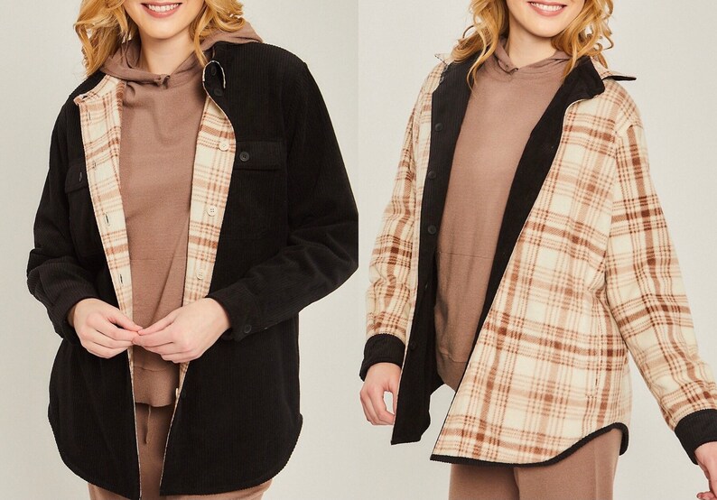 Corduroy Reversible Button Down Shacket Women's Fall - Etsy
