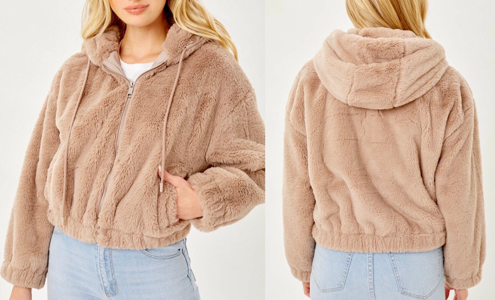 Premium Quality Faux Fur Hoodie Zip-up 